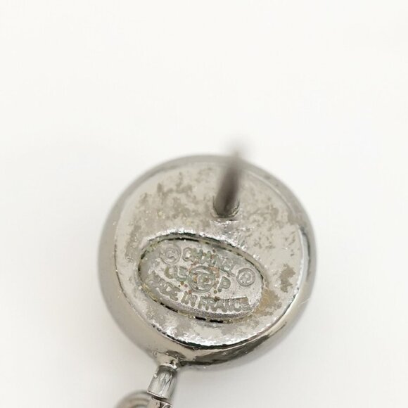 CHANEL CC Logos Pearl dangle Stud Earrings Gray Tone 03P Auth w/Box t1088 - Picture 4 of 5